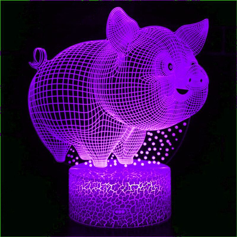 Акриловая Милая животная кавайная форма свинка иллюзия голограмма 3D светодиодный ночсветильник детское украшение Настольная лампа подаро...