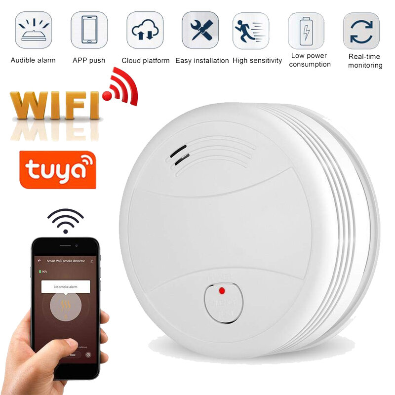 2021 mais novo wifi detector de fumaça tuya aplicativo alarme de incêndio sensor de fumaça independente proteção de alarme android