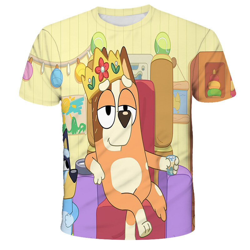 Camiseta con estampado de princesa de Bingo Bluey para niñas, ropa informal de dibujos animados, novedad de verano, camiseta de Anime alt