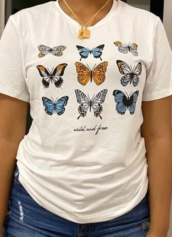Camiseta con estampado de nueve mariposas para mujer, remera con estética Kawaii para chica, Top informal divertido Harajuku Hipster Tumblr Ulzzang