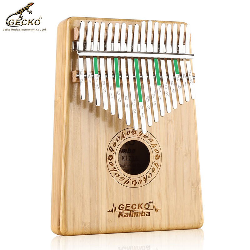 Gecko-Piano de pulgar Kalimba de 17 teclas, instrumento Musical de cuerpo de bambú de alta calidad con martillo de sintonización de libro de aprendizaje