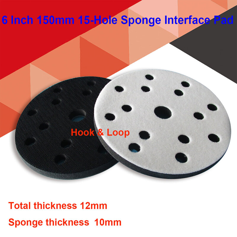 Almofada de esponja para interface de 6 unidades, 150mm, 15 buracos, almofada, cola de gancho, tampão de esponja para lixadeira de apoio, acessórios de ferramentas abrasivas