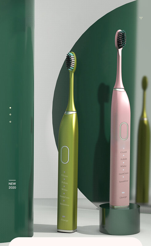 Cepillo de dientes eléctrico sónico, 5 modos, recargable, resistente al agua, 6 cabezales de repuesto, 2021