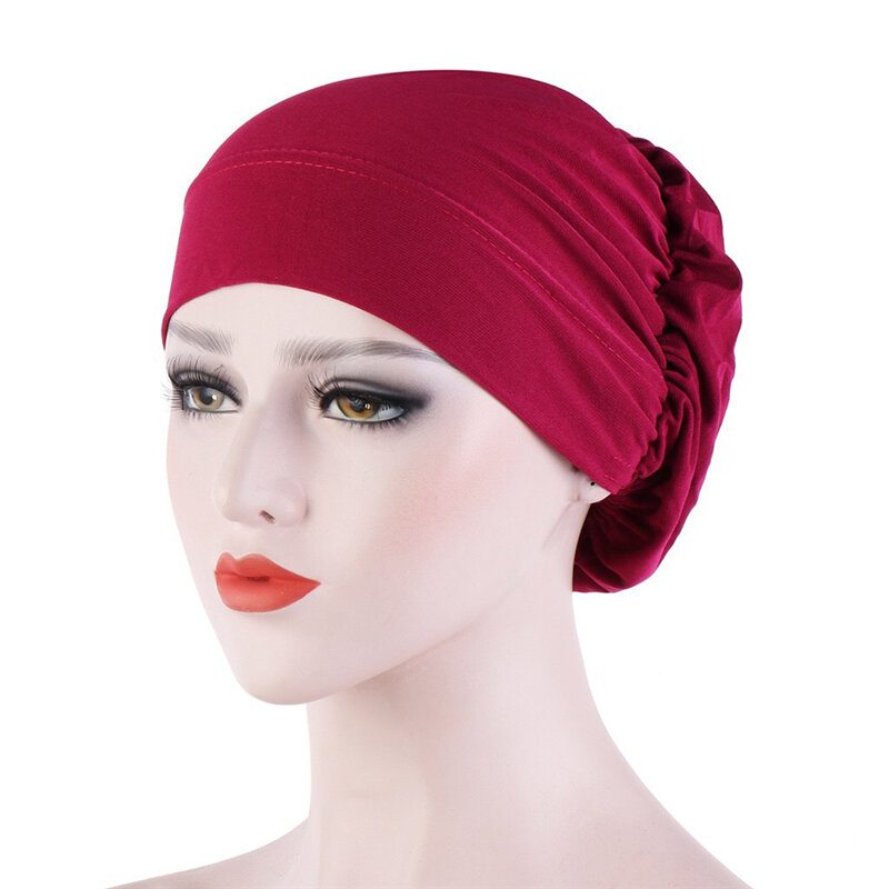 Chapeau Turban pour femmes, couvre-chef avec bouton, Bonnet intérieur, Hijab, couleur unie, musulman, chimio, Turban
