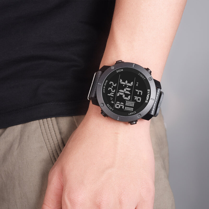 SYNOKE นาฬิกาข้อมือเล่นกีฬาสำหรับชาย50M กันน้ำ LED Jam Tangan Digital ทหารชายนาฬิกาอิเล็กทรอนิกส์นาฬิกาผู้ชาย...