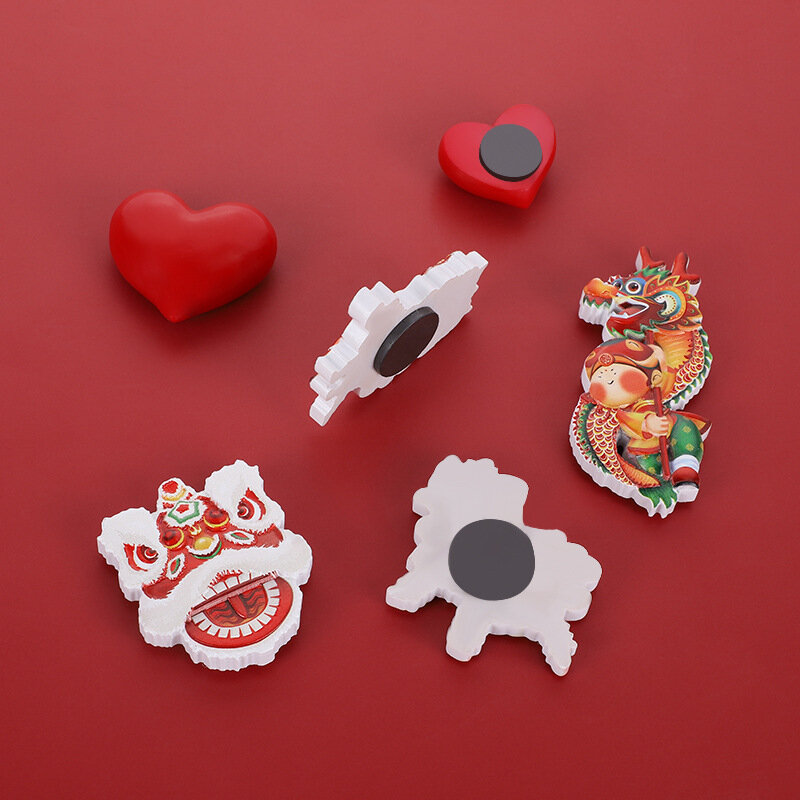 Gaya Cina Magnet Kulkas Stiker Lucu Dekorasi Magnet Pintu Dapur Stiker Dekorasi Pernikahan Naga Menari Singa Hadiah Tahun Baru