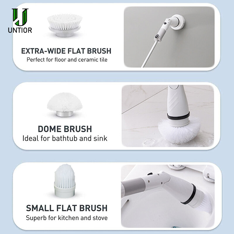 Electric Cleaning Turbo Scrub Brush Waterproof Cleaner Charging Rotating Scrubber Cleaning Brush Bathroom Cleaning Tools Set