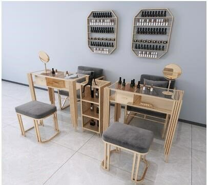 Conjunto de mesa e cadeira de manicure luxuosa, tela vermelha de ferro marmorizada para manicure, tipo único, duplo, três pessoas, econômico