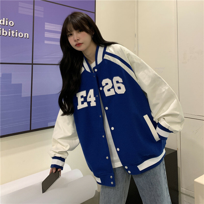 Varsity kurtka bejsbolowa bomberka kobiety Hip Hop Harajuku E426 list patchworkowa skórzana kurtka Streetwear mężczyźni Unisex College płaszcze