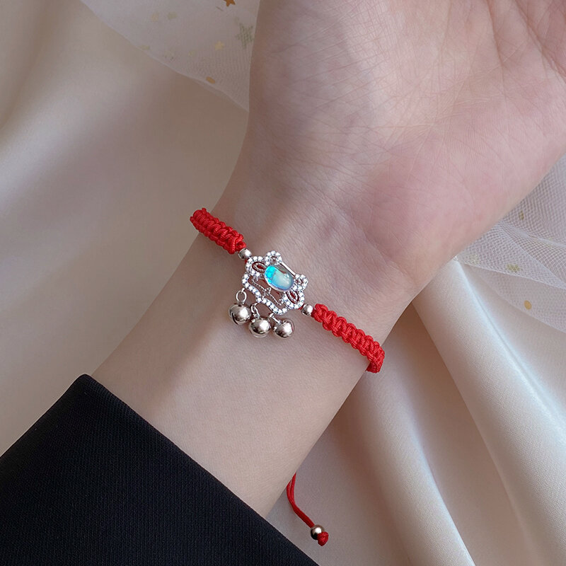 925 Sterling Silver Longevity Lock Bracelet Female 2021 nian New Style Tide Recurrent Fate Year Good Luck Red Rope Bell Safety