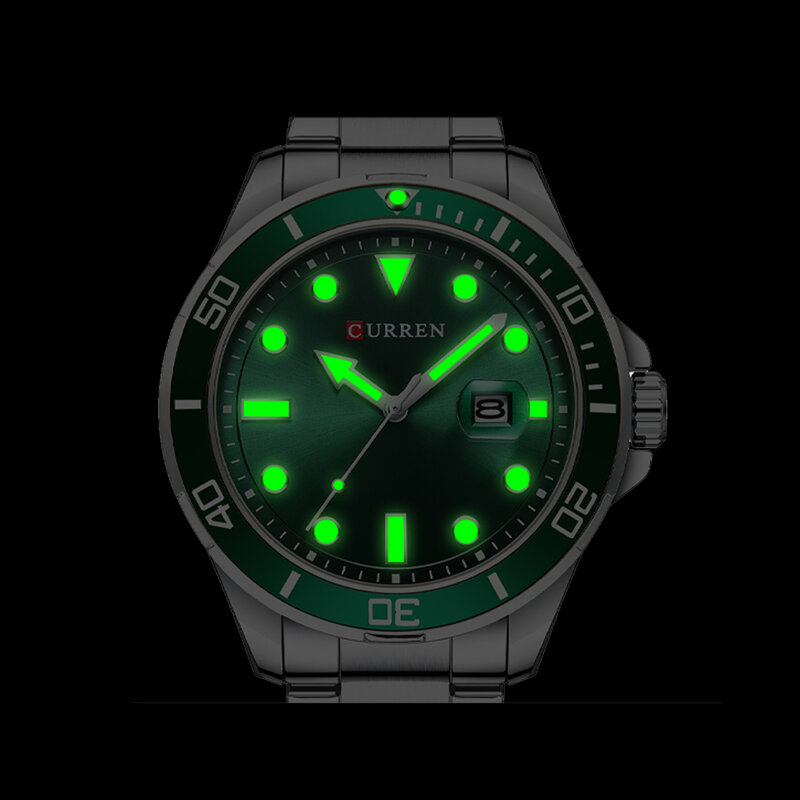 Curren clássico design de aço inoxidável verde face relógio para homens moda quartzo relógios masculinos montre homme masculino relógio à prova dwaterproof água