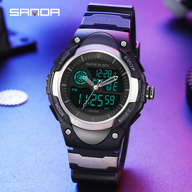 Часы наручные мужские цифровые, роскошные светодиодные кварцевые в стиле милитари, спортивные водонепроницаемые с 2 часовыми поясами