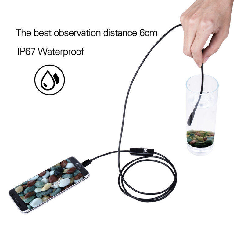 Mini endoscópio câmera à prova dwaterproof água endoscópio fio macio ajustável 6 leds 7mm android tipo-c usb inspeção camea para carro