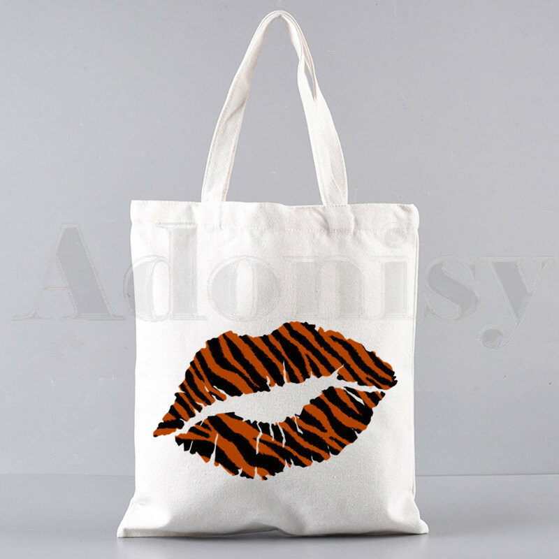 Sexy Leopard Lip Harajuku Fashion Graphic Kiss Handbags Shoulder Bags Casual Shopping Girls Handbag Women Elegant Canvas Bag