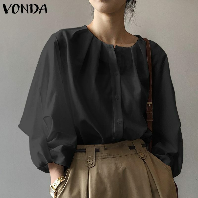 VONDA informal-Blusa de manga larga para mujer, camisa elegante de Color liso para fiesta, Color blanco, 2021