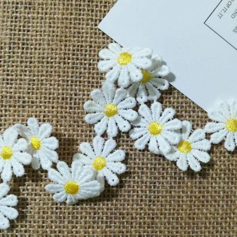 1Yards Embroidery Ribbon Lace Fabric Flower Daisies Lace Cotton Guipure 2.5cm Applique Lace Ribbon Sewing Trim dentelle LE22