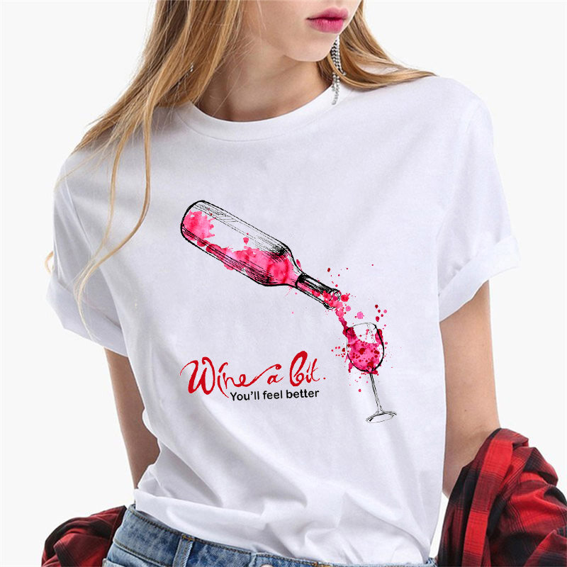 2021 Mode Zomer Tshirt Vrouwen Street Style Vrouwen T-shirt Wijn Cup Patroon T-shirt Dames Korte Mouwen Over Grootte 3XL Shirt