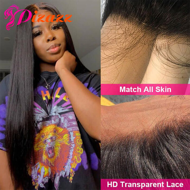 Peluca de cabello humano liso de 13x4 HD para mujer, postizo de encaje Frontal transparente con hueso brasileño predespuntado, pelo de bebé