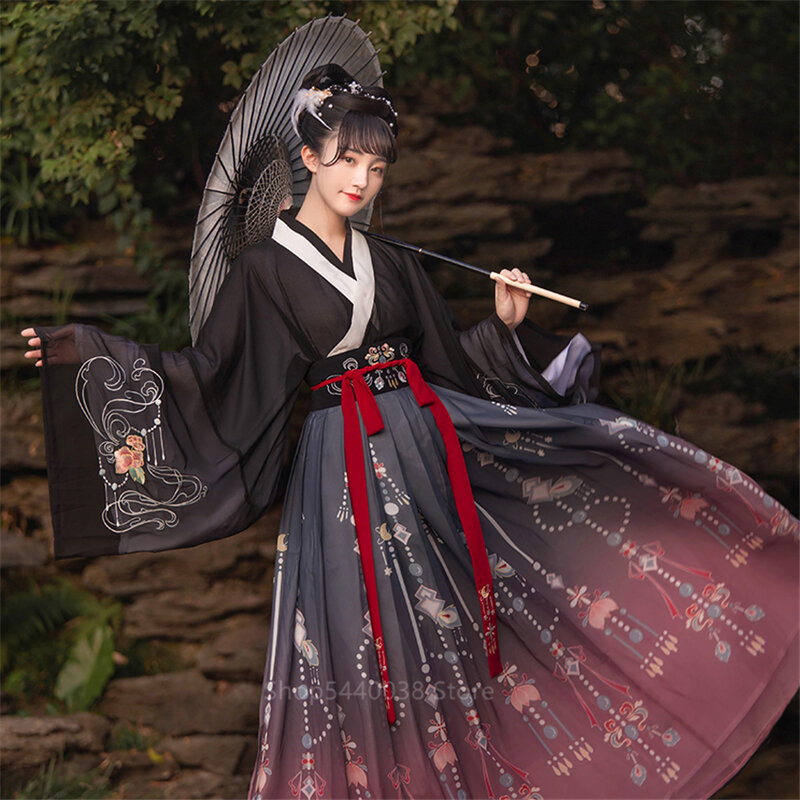 Baju Festival Tradisional Tiongkok Hanfu Wanita Baru Kostum Tari Pertunjukan Panggung Rakyat Kuno Bordir