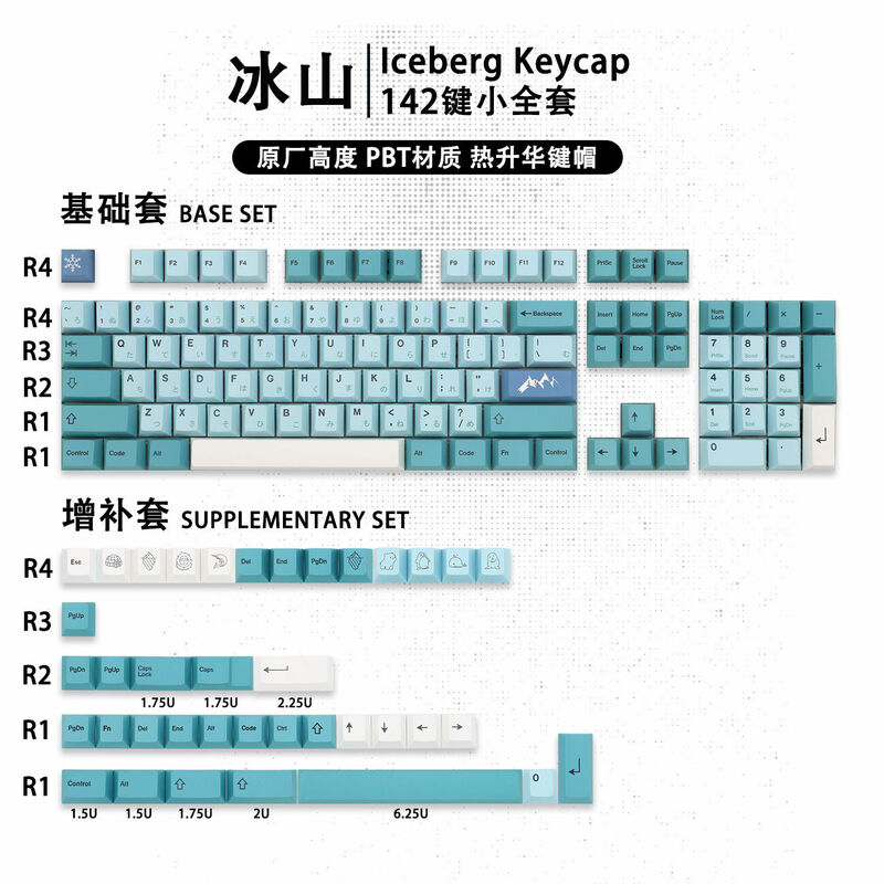 142キー,iceberg,pbtキーボード用の昇華型キーキャップ,メカニカルキーボードキー用,Cherry MXスイッチ,1セット