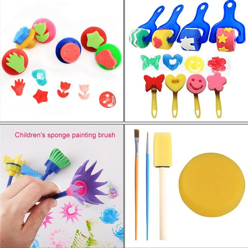 Kit de peinture en éponge pour enfants, 30 pièces, pour l'apprentissage précoce, pour dessiner des formes, pinceaux à peinture