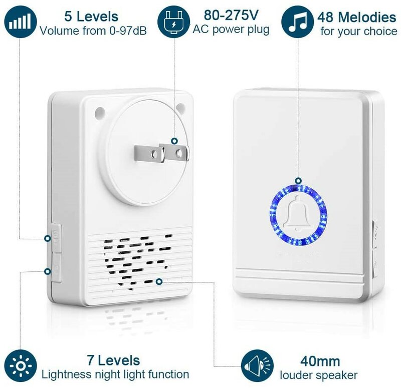 Onvian-Sensor de apertura de puerta, alarma inalámbrica de 180M de alcance, Sensor de ventana y puerta, timbre de entrada, seguridad para el hogar, 48 Chimes