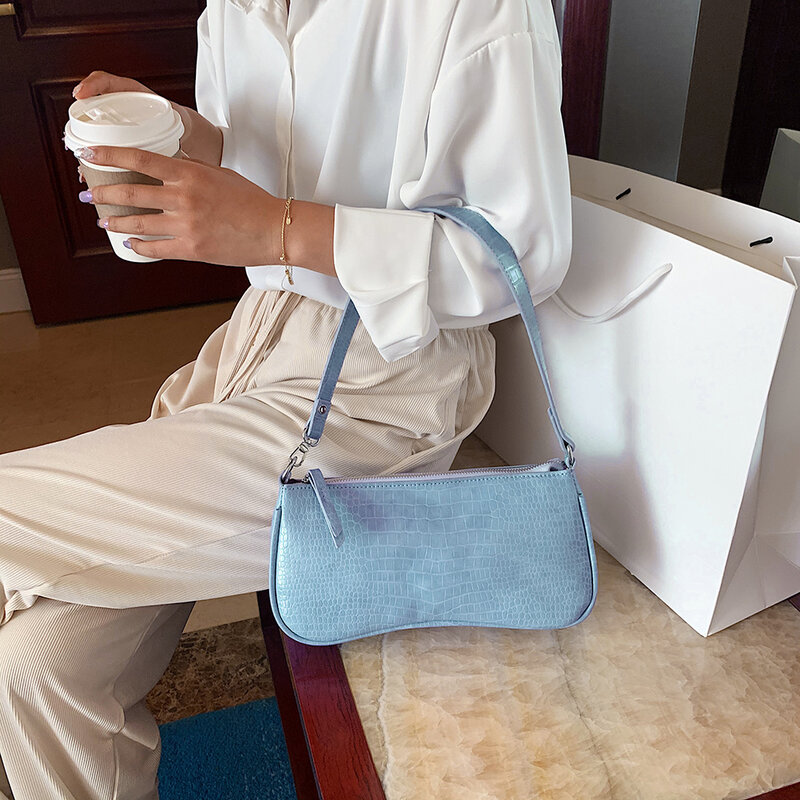INS Лидер продаж ретро сумки через плечо с крокодиловым узором для женщин 2021 кожаные сумки для подмышек Bolsa Mujer Женская сумочка-Багет сумка-то...