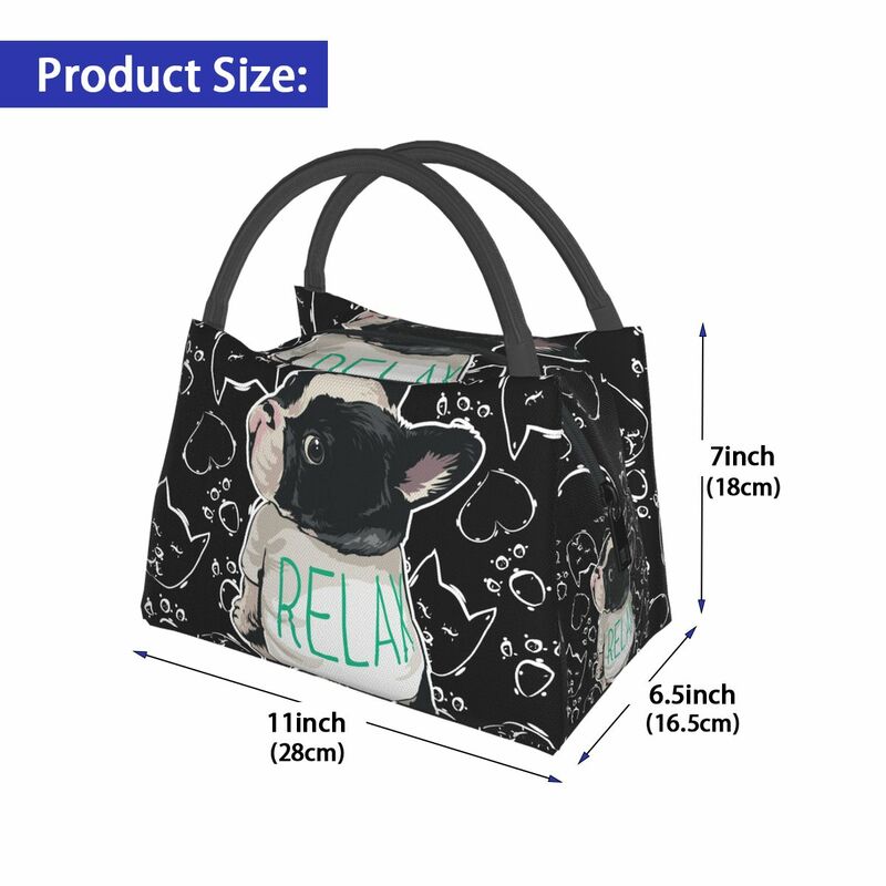 Noisydesigns kawaii francês bulldog impressão saco de almoço portátil isolado térmico almoço tote cooler piquenique bolsa bento bolsa feminina