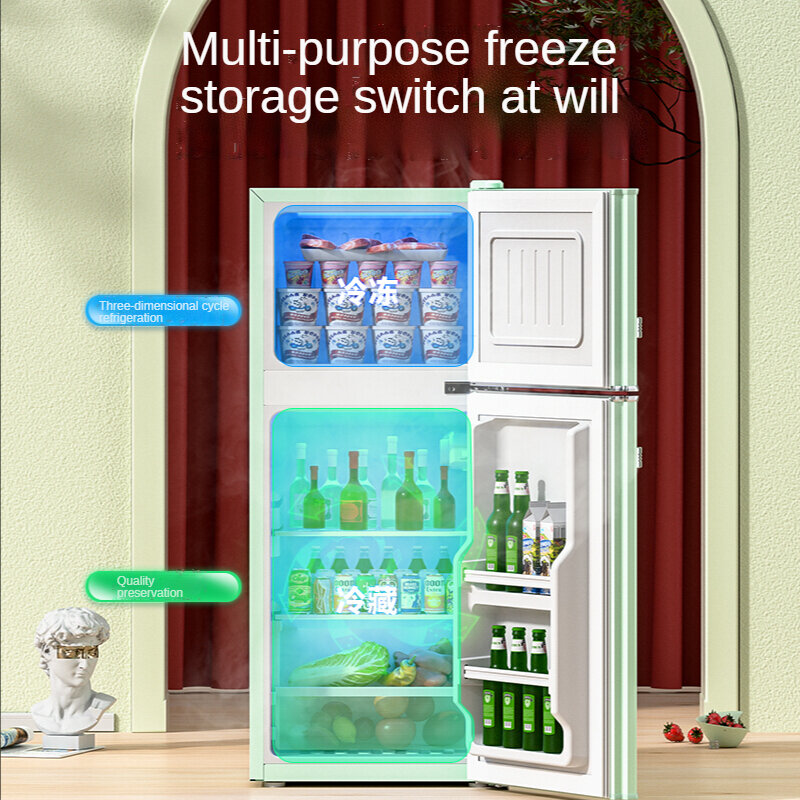 Nanjiren pequeno frigorífico retro porta dupla geladeira mini economia de energia 58l modelo retro mini