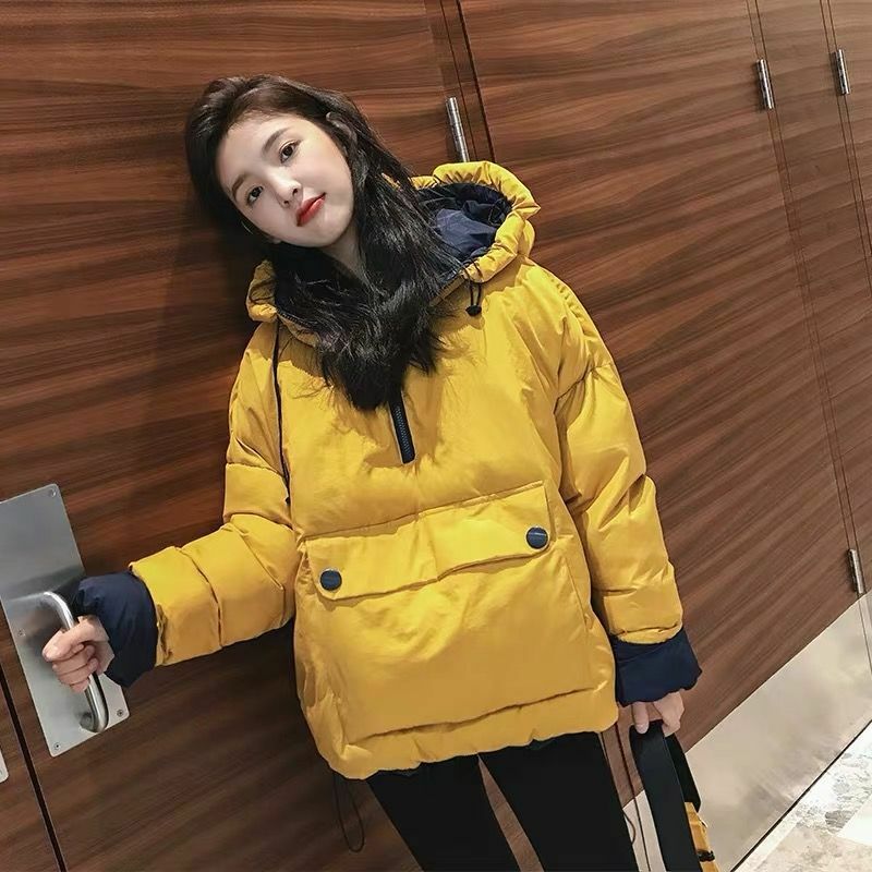 Mantel Bawah Mode Gaya Korea Baru Longgar Jaket Berlapis Katun Berkerudung Pullover Pendek Wanita Musim Dingin Ins2021