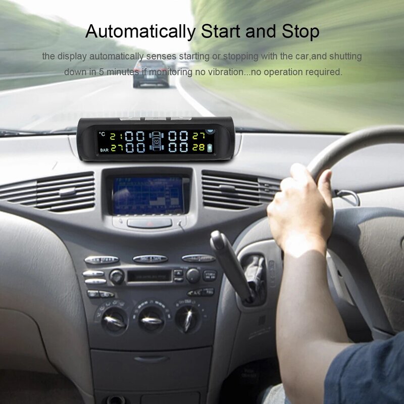 タイヤ圧力監視システム4外部センサーユニバーサルカーアクセサリーソーラーtpmsデジタルlcdディスプレイ