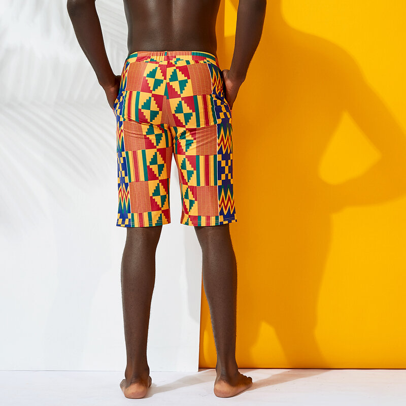 男性のための伝統的なアフリカの水着,プリントされたアンカラの短いビーチウェア