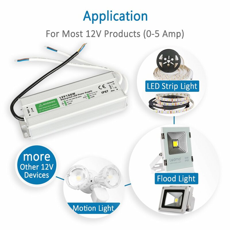 Fonte de alimentação, à prova d'água, transformador de energia para fita de led, 110v, 220v a dc, 12v, 24v