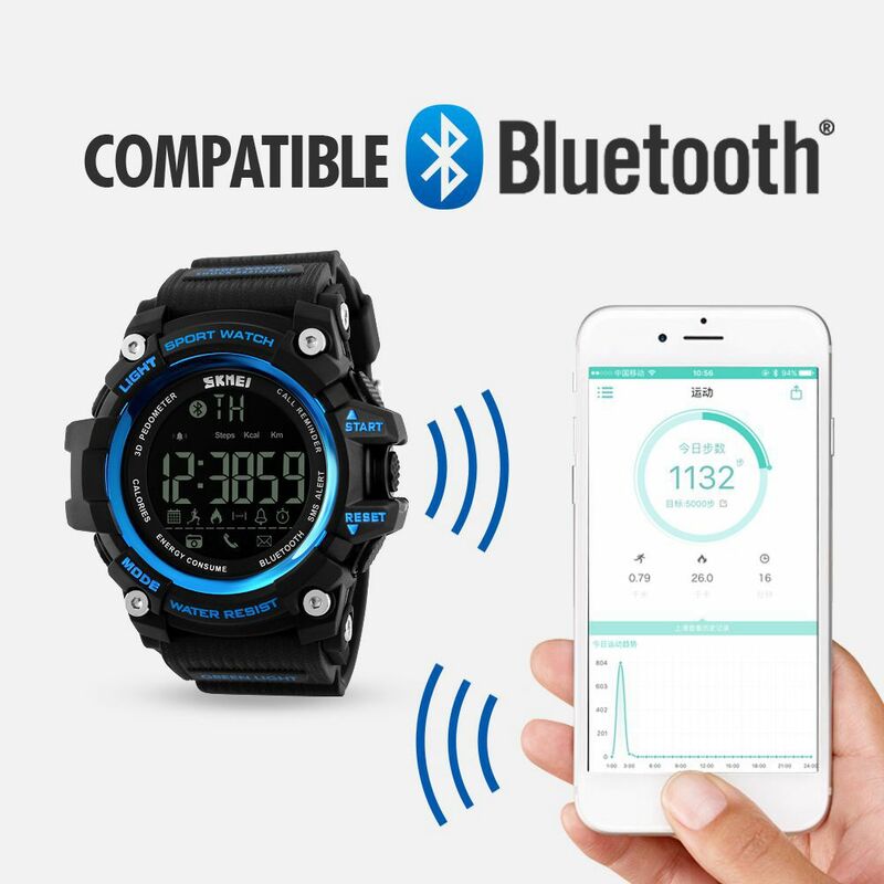 SKMEI-reloj deportivo inteligente para hombre, pulsera multifunción con Bluetooth, resistente al agua, 5Bar, digital, LED, 1227