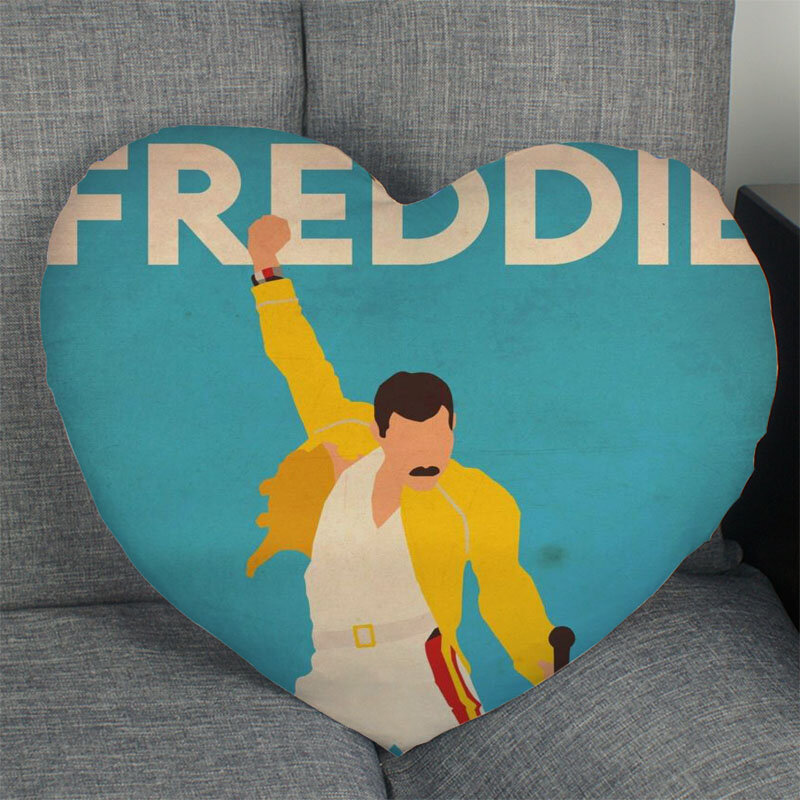 Freddie mercury fronha decorativa do casamento do escritório em casa em forma de coração com zíper fronhas de tecido cetim melhor presente