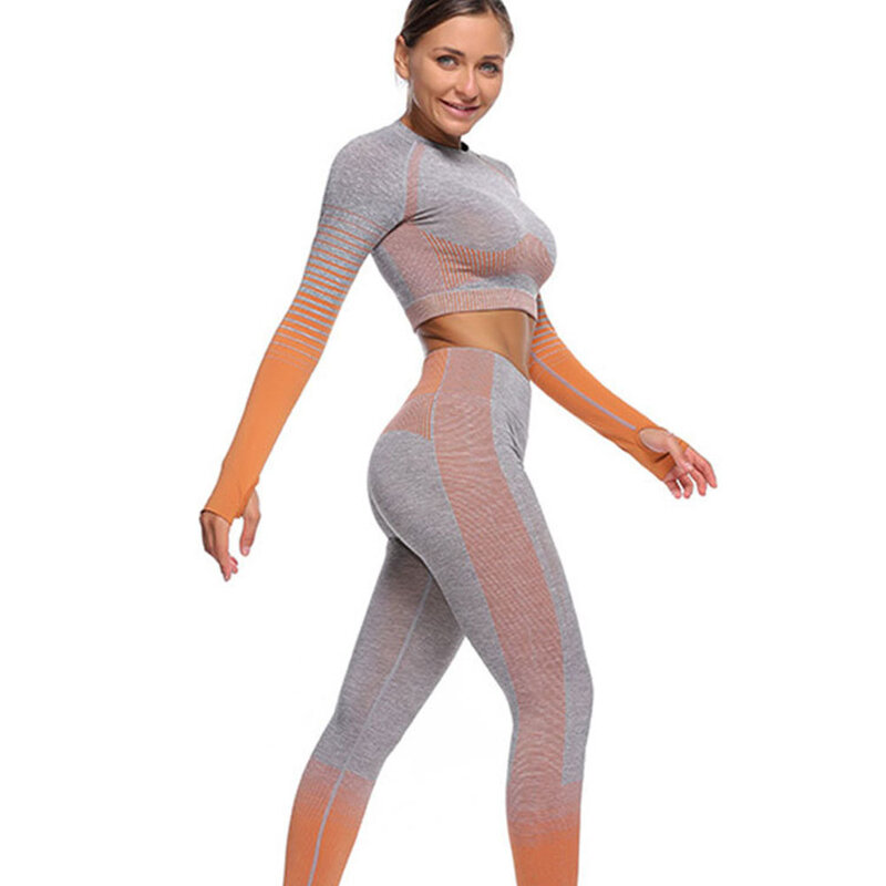 Conjunto com 5 peças de roupa de ginástica, mulheres yoga conjunto de corrida sem costura push up leggings mulheres esportes sutiã crop top roupa esportiva feminina