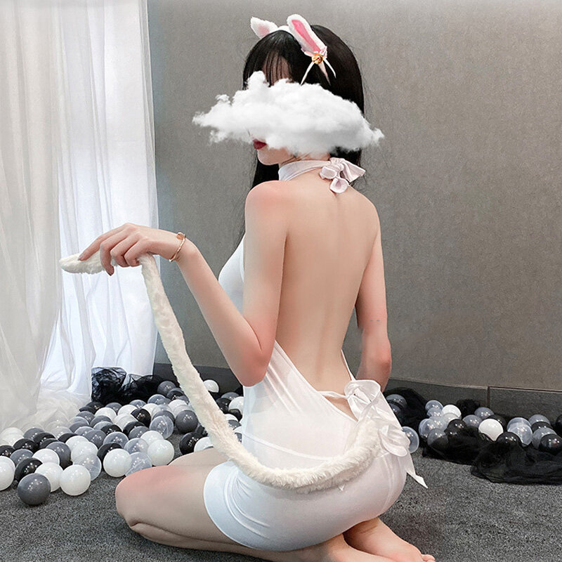 Anime Sexy giapponese Cosplay Hollow Cat Suit Halter Neck Strap Kawaii Ladies Underwear Cute Cat Girl Uniform abbigliamento per adulti
