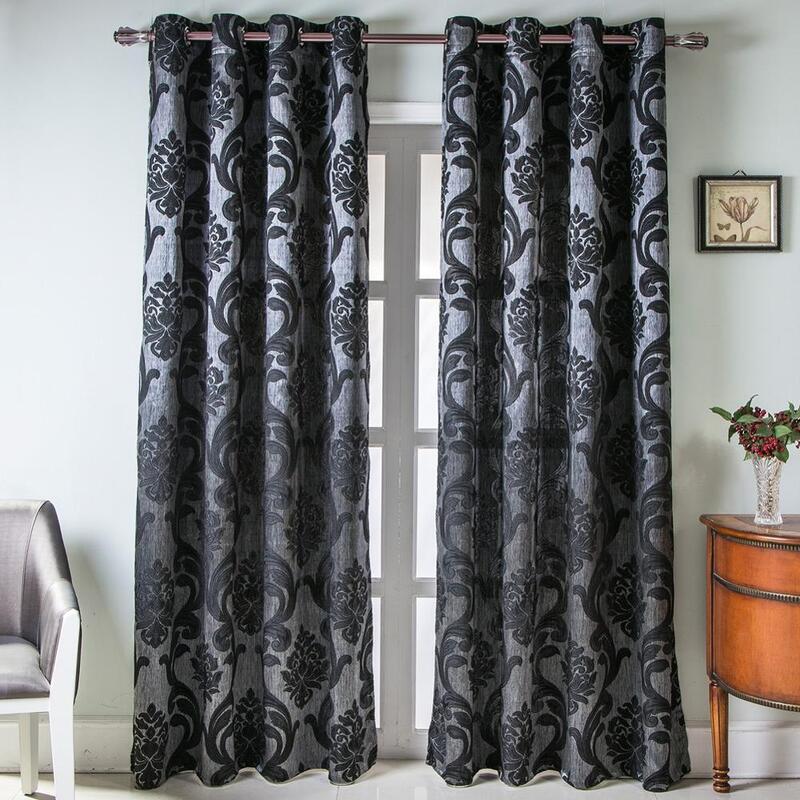 NAPEARL European Style Modern Jacquard Window Curtains Luxury Semi Blackout Panel Black Brown Elegant Living Room Drapery