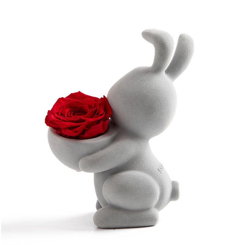 Accesorios de decoración de habitación en miniatura, conejo dulce Kawaii, decoración de habitación, di al niño conejo La Rosa eterna, regalos de Festival de boda