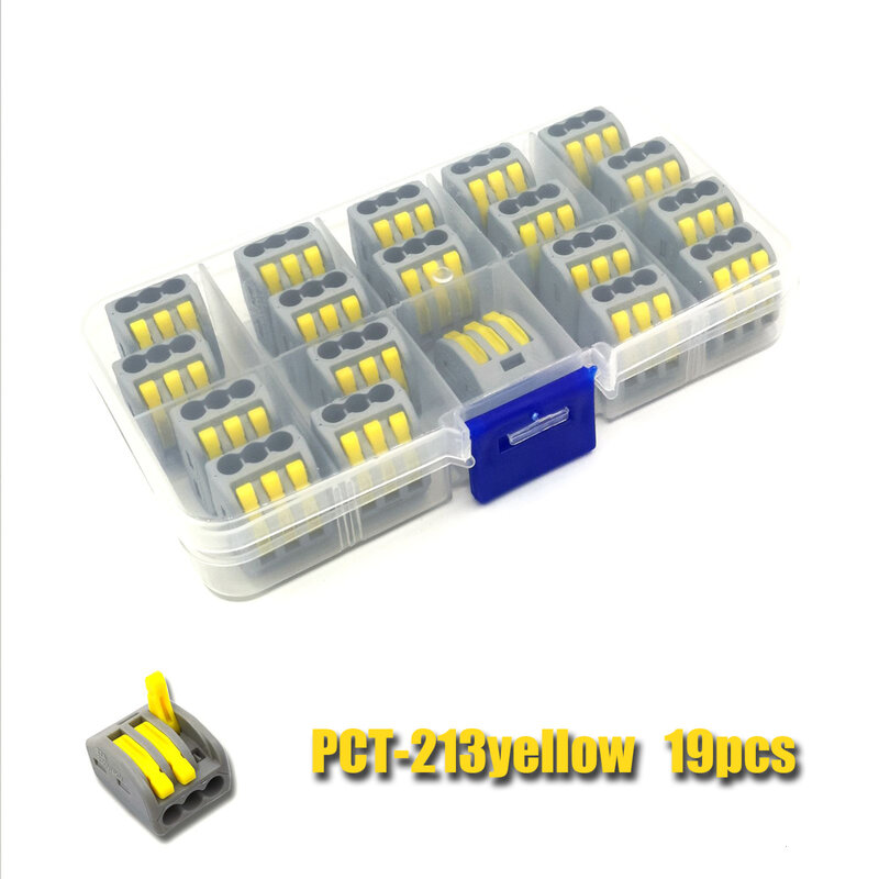 Juego de conectores de cable, caja universal compacta, iluminación de bloques de terminales, conector amarillo para 3 habitaciones, conector rápido híbrido 222-212