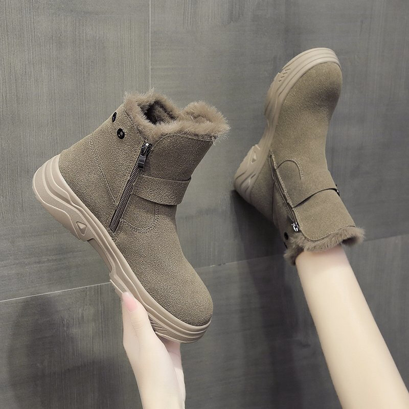 Retro zimowe buty dla kobiet futrzane kostki zimowe damskie 2021 nowe Khaki czarne zimowe buty damskie projektant ciepłe krótkie buty