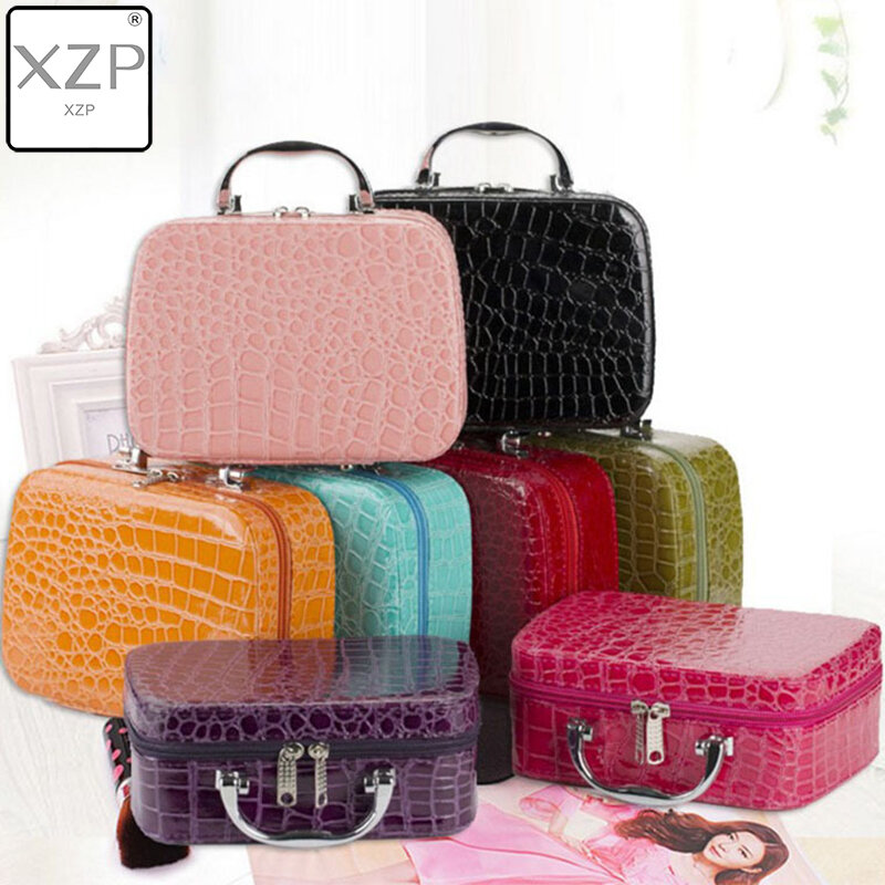 XZP Women Beauticians Cosmetic Cases Travel Handbags Pu Leather Organizer Makeup Bag Wash Bags Make Up Elegant Cosmetic Case