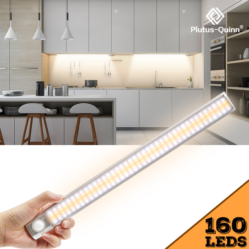 Lâmpada de led com sensor de movimento pir, 80/120/160 leds, luz regulável, sensor noturno, para cozinha, guarda-roupa, escadas