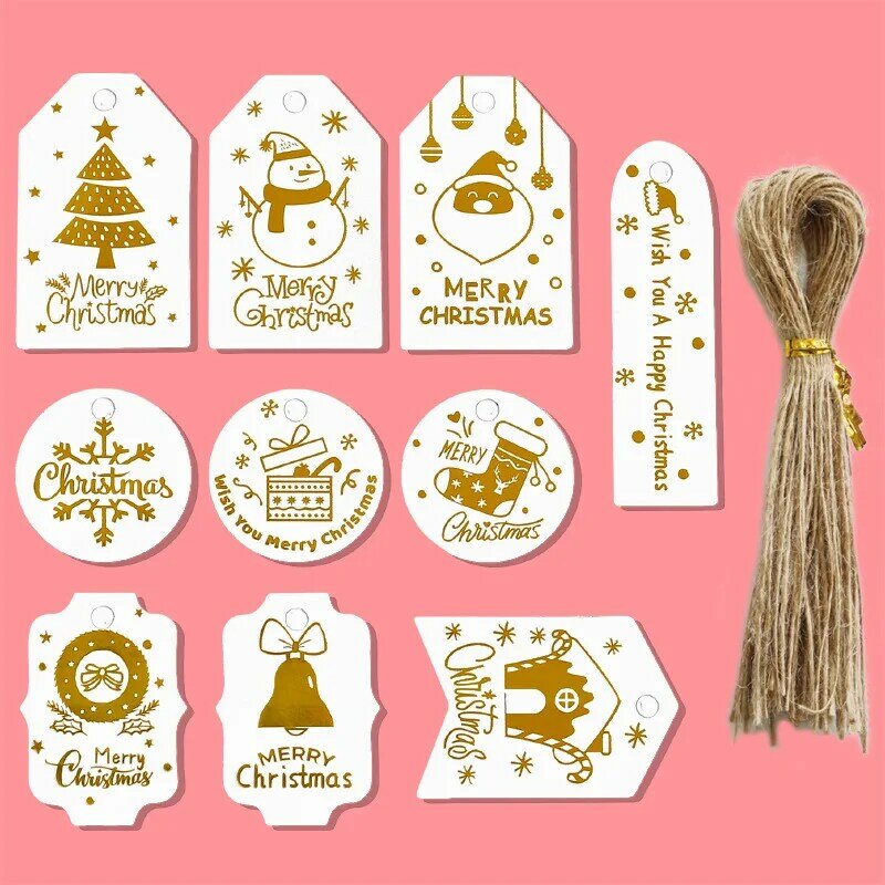 Etiquetas para pendurar presente, 50/100/200 peças etiquetas feliz natal etiquetas para decoração de embalagem diy artesanato produtos para festas