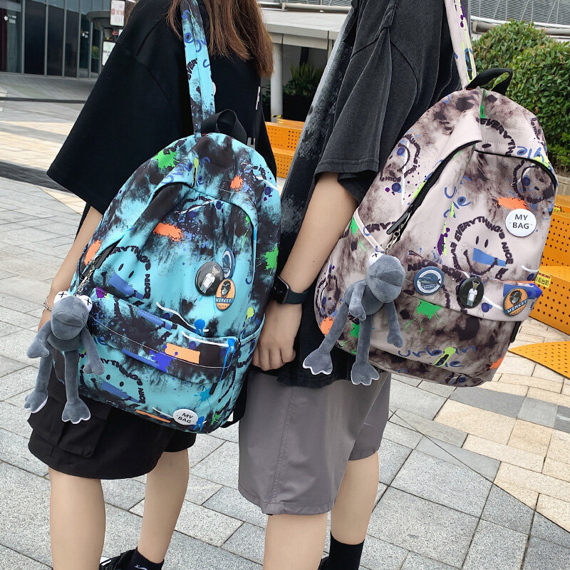 Вместительный студенческий рюкзак унисекс, Корейская и японская мода для мальчиков и девочек, школьный ранец в стиле граффити, дорожная сум...