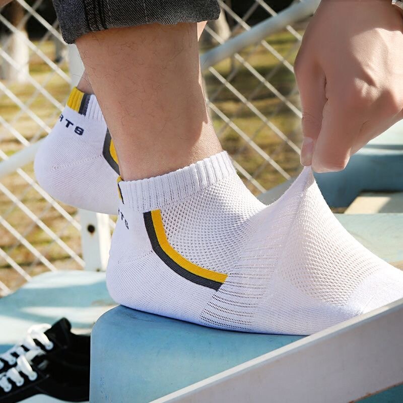 5 pairs/Men's Socks Mesh Boat Socks Large Size Casual Sports Socks Men's Cotton Socks Short High Quality Breathable Sports Socks