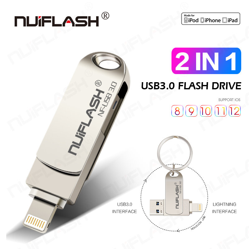 USB Flash Drive Flashdisk untuk iPhone 6/6 S/6 Plus/7/7 Plus/8 /X USB OTG/Lightning 2 In 1 Pen Drive untuk IOS Penyimpanan Eksternal Perangkat
