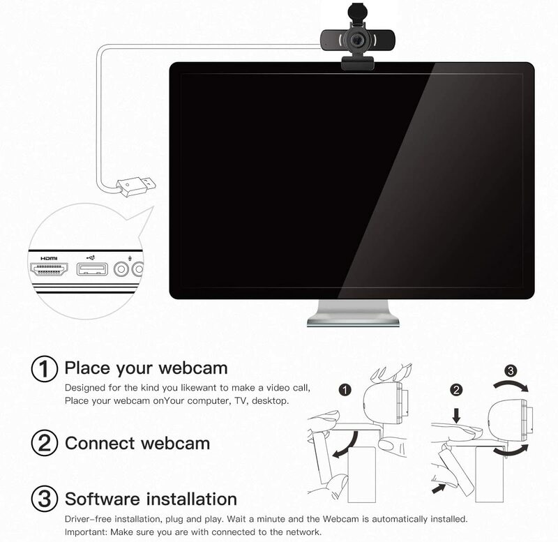 Cámara de ordenador con micrófono, Webcam LarmTek 1080P con cubierta de Webcam Compatible con Mac OS, Windows, ordenador portátil, PC de escritorio, HD