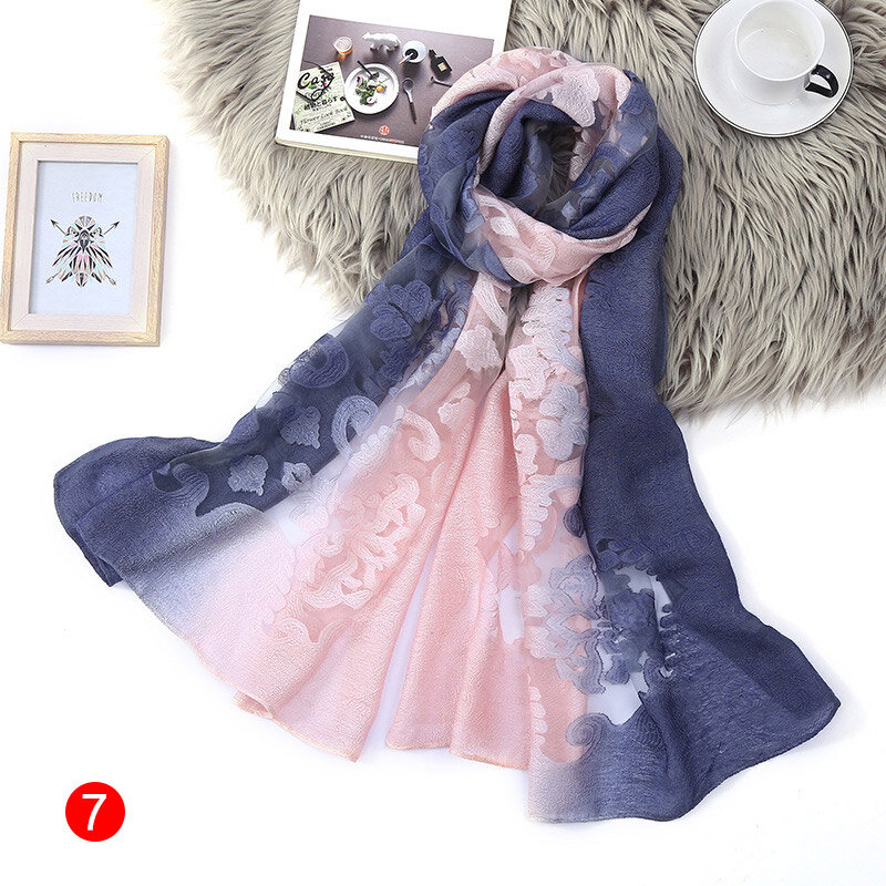 Женский градиентный полый цветочный шарф, Легкая длинная шаль на весну и лето, магазин NYZ