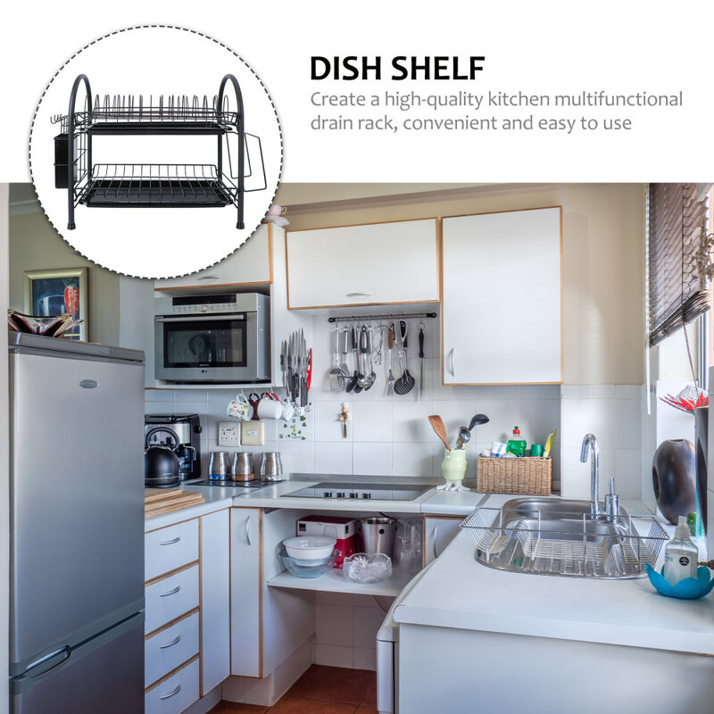 1pc multi-camada tigela rack de chão rack de drenagem prateleira de armazenamento de prato de cozinha (preto)